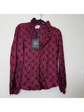 Elizabeth McKay Modcore 100% Silk Blouse Womens Size 10 Statement Retro Chic New